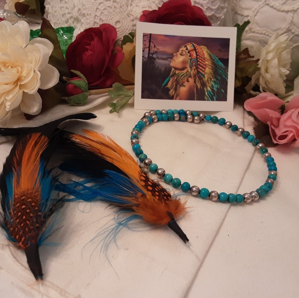 VINTAGE SOLID 925 STERLING & TURQUOISE HANDMADE AMERICAN INDIAN CHOCKER
